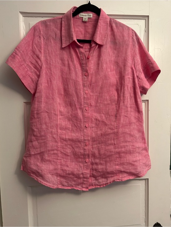 Coldwater Creek Tops - LINEN Coldwater Creek Rose-Pink Linen Button-Up Short Sleeve Blouse